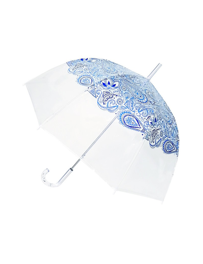 Smati parapluie long transparent automatique paisley bleu