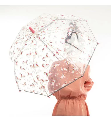 parapluie enfant fille transparent licorne avec bordure fluorescente