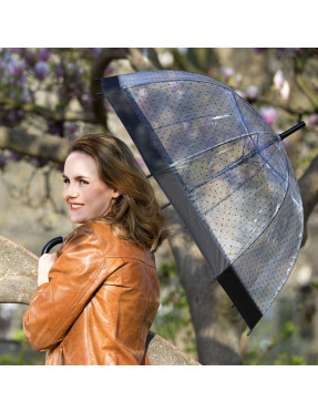 Smati parapluie femme transparent aux pois noirs