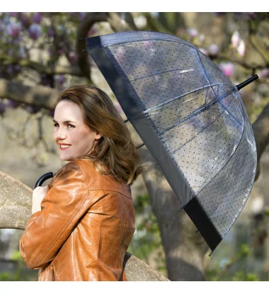 Smati parapluie femme transparent aux pois noirs