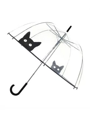 Smati parapluie long transparent cloche chat noir