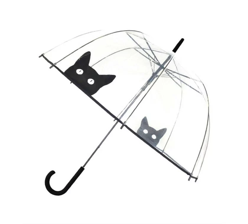 Smati parapluie long transparent cloche chat noir