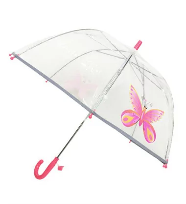 Smati parapluie transparent enfant papilllon rose