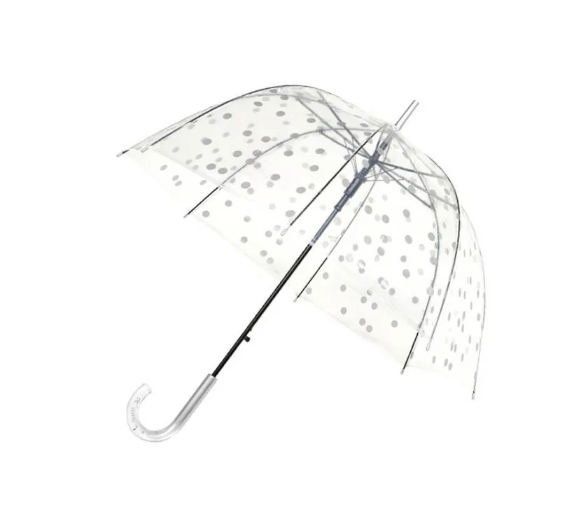 Smati parapluie femme transparent cloche pois argentés