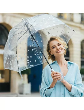 Smati parapluie femme transparent cloche pois argentés