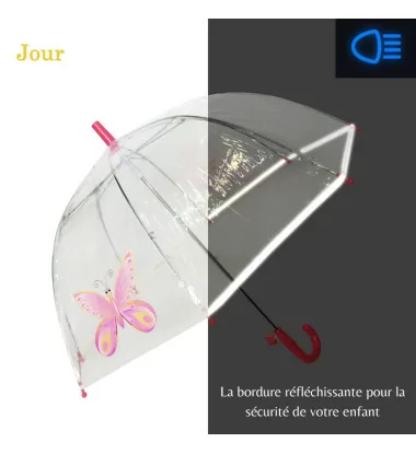 Smati parapluie transparent enfant papilllon rose