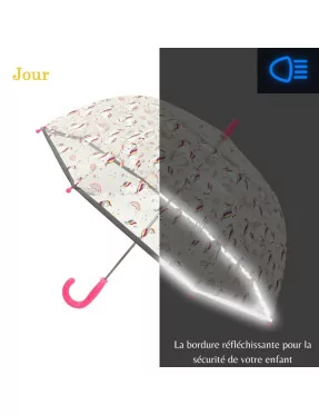 parapluie enfant fille transparent licorne avec bordure réfléchissante