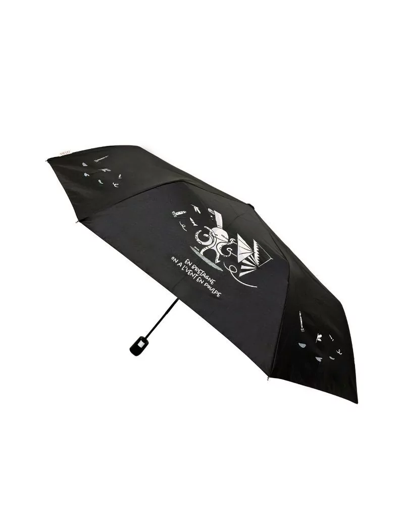 Smati petit parapluie automatique poulpes noir désigné en Bretagne