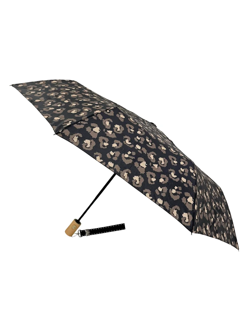 Smati Parapluie compact automatique Léopard Noir avec la dragonne Couture noire