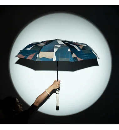 Smati Parapluie compact automatique géométrie avec la dragonne Couture écrue