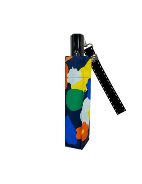 Smati parapluie compact fleur camélia en multicolore avec dragonne couture noire