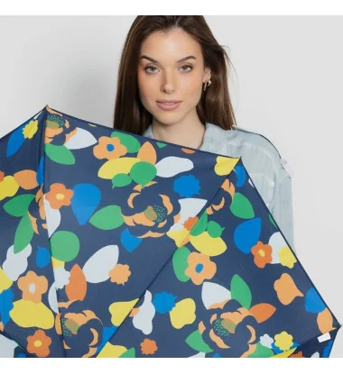 Smati parapluie compact fleur camélia en multicolore avec dragonne couture noire