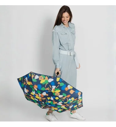 Smati parapluie compact fleur camélia en multicolore avec dragonne couture noire