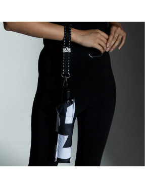 Smati Parapluie compact automatique Noir Graphique avec la dragonne Couture noire