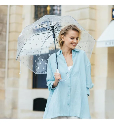 Smati parapluie femme transparent cloche pois argentés