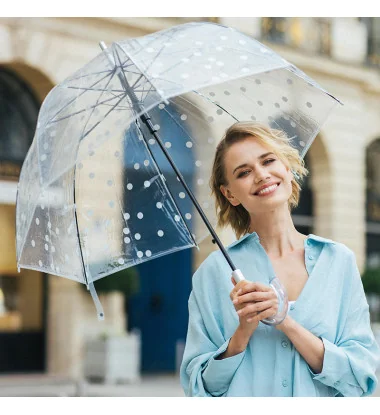 Smati parapluie femme transparent cloche pois argentés
