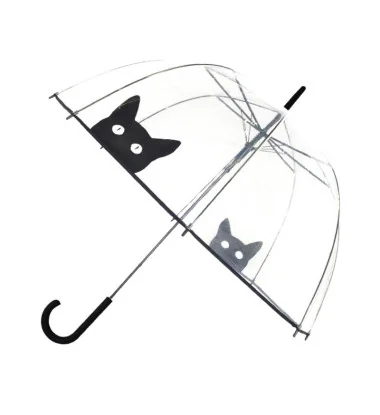 Smati parapluie long transparent cloche chat noir