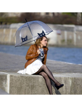 Smati parapluie long transparent cloche chat noir