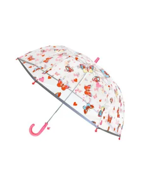 Smati parapluie transparent enfant papillons et cœurs en rose