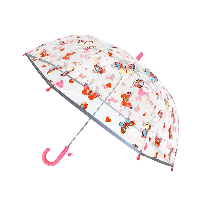 Smati parapluie transparent enfant papillons et cœurs en rose