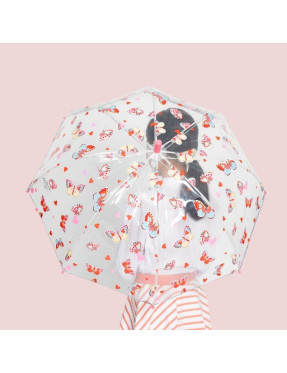 Smati parapluie transparent enfant papillons et cœurs en rose