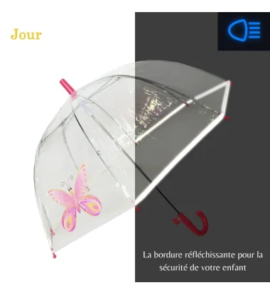 Smati parapluie transparent enfant papilllon rose