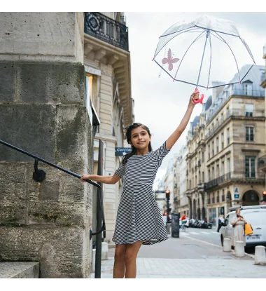 Smati parapluie transparent enfant papilllon rose