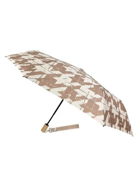 smati parapluie mains libres compact automatique pied-de-poule couleur taupe écru avec sa dragonne couture assortie