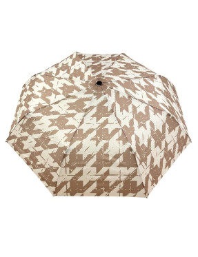 smati parapluie mains libres compact automatique pied-de-poule couleur taupe écru avec sa dragonne couture assortie