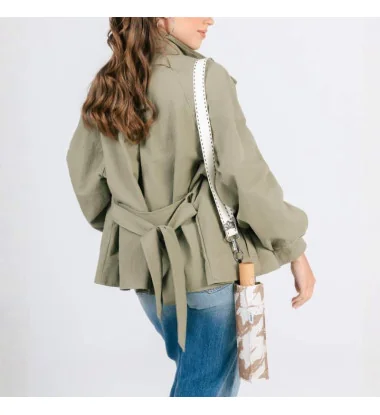 smati parapluie mains libres compact automatique pied-de-poule couleur taupe écru avec sa dragonne couture assortie