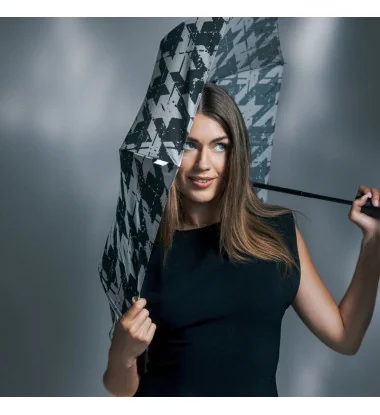smati parapluie mains libres compact automatique pied-de-poule couleur noir écru