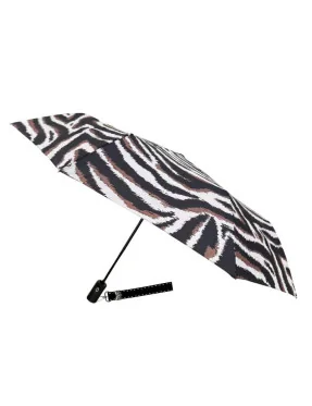 Smati Parapluie compact automatique zèbre avec la dragonne Couture noire